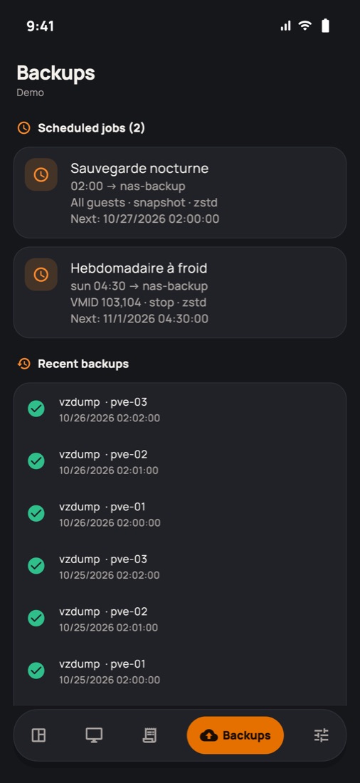 Scheduled and recent backups