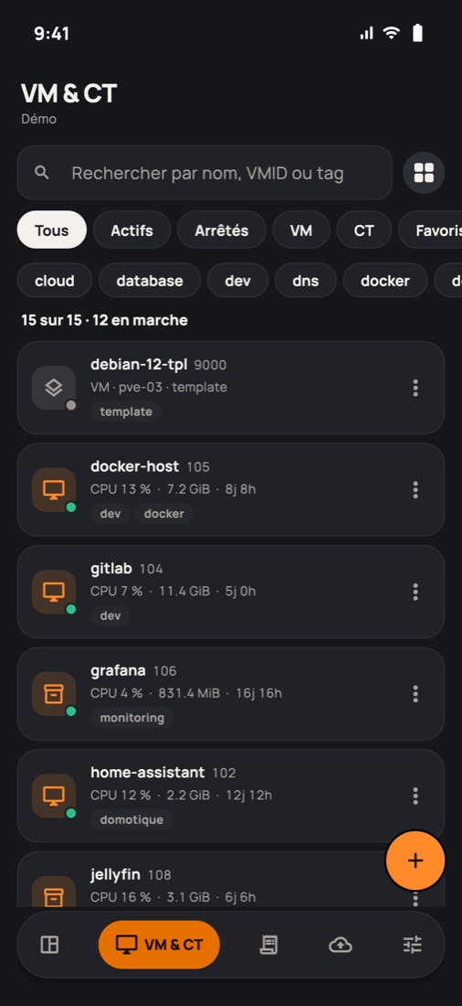 Liste des VM et conteneurs
